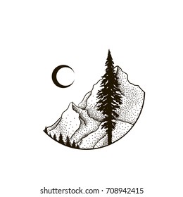 Mountains Landscape Forest Moon Hand Drawn Stock Vector (Royalty Free ...
