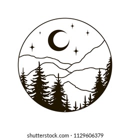 Mountains Landscape Forest Moon Stars Hand Stock Vector (Royalty Free ...