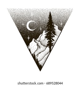 Mountains Landscape Forest Moon Stars Hand Stock Vector (Royalty Free ...