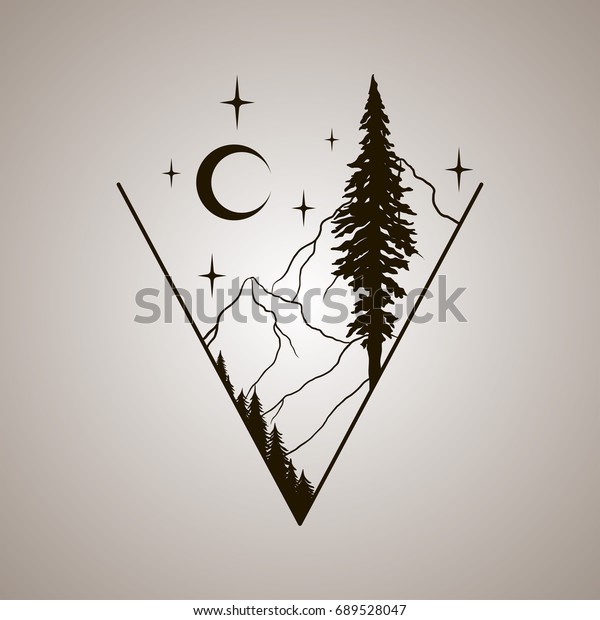 Mountains Landscape Forest Moon Stars Hand Stock Vector (Royalty Free ...