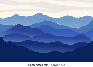 Mountains landscape gradient blue vector. mountain layers eps 10.