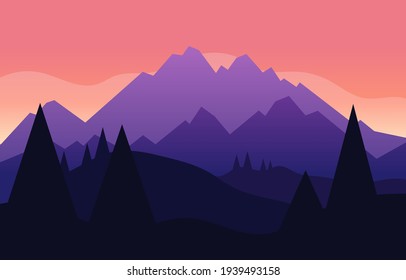 Mountains landscape gradient flat illustration