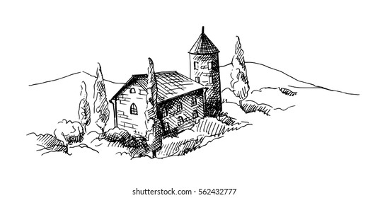 Mountains landscape in graphic style