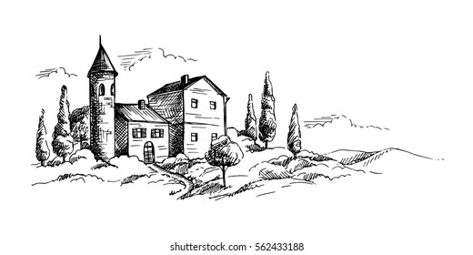 Mountains landscape in graphic style