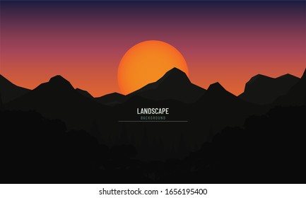 Mountains landscape with high peaks.
Natural background design in sunset concept.