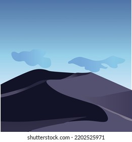 mountains and landscape illustration with moon and clouds