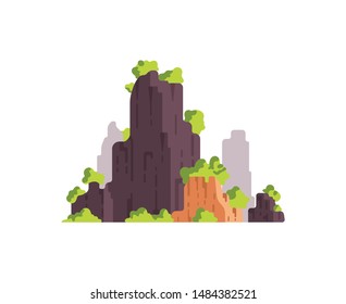 Mountains landscape isolated vector illustration in cartoon style. Nature mountain silhouette.