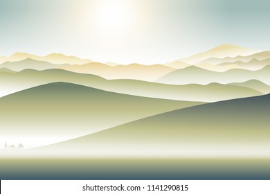 Mountains Landscape With Lonely House Foothill  Abstract Illustration Background