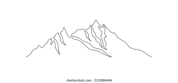 Mountains landscape in One continuous line drawing  Mounts and high peak in simple linear style  Adventure winter sports climbing   outdoor tourism concept   Doodle vector illustration