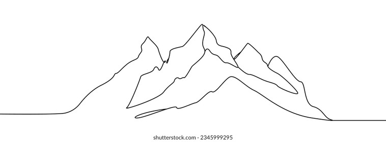 Mountains landscape one line. Mountains continuous line drawing.Winter beautiful blue mountains landscape with a forest.