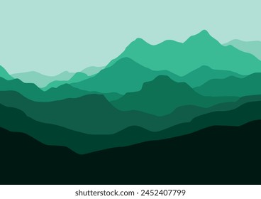 Mountains landscape panorama. Vector illustration in flat style.