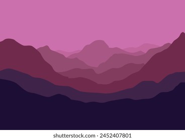 Mountains landscape panorama. Vector illustration in flat style.