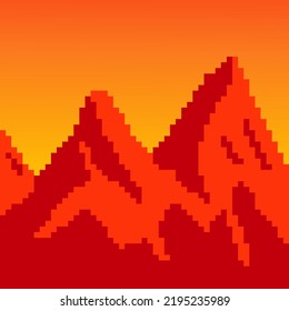 Mountains landscape with pixel art. Vector illustration.