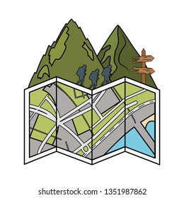 mountains landscape scene with papermap