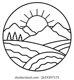 Montanhas e paisagem Vetor de fundo panorâmico Silhueta ilustração de arte de linha