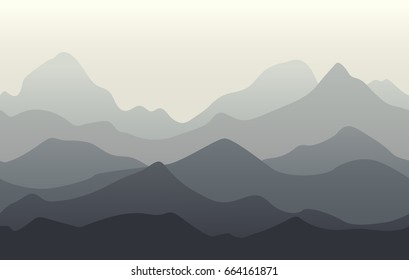 Mountains landscape. Seamless background of grey mountains ridges. Vector illustration of nature.