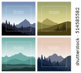 Mountains landscape set. Nature backgrounds in different colors. Vector illustration.