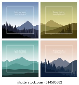 Mountains landscape set. Nature backgrounds in different colors. Vector illustration.