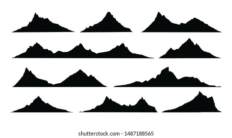 Mountains landscape silhouette. Abstract high mountain hike landscape.   Vector set.