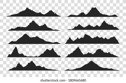 Mountains landscape silhouette set. Abstract high mountain border background collection