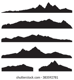 Mountains landscape silhouette set. Abstract high mountain border background collection