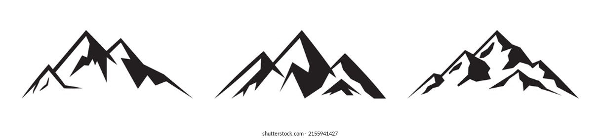 Mountains landscape silhouette set. Set of black white mountains. Abstract high mountain border background collection. Vector illustration.