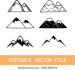 Mountains landscape silhouette set. High mountain skyline border
