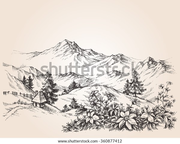 山の風景スケッチ のベクター画像素材 ロイヤリティフリー 山の風景スケッチ のベクター画像素材 ロイヤリティフリー