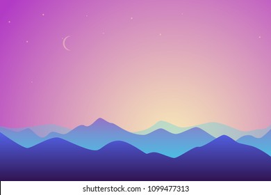 Mountains landscape with sunset. Travel vector illustrations