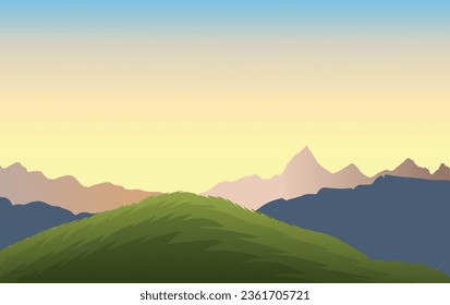 mountains landscape with sunset vector illustration