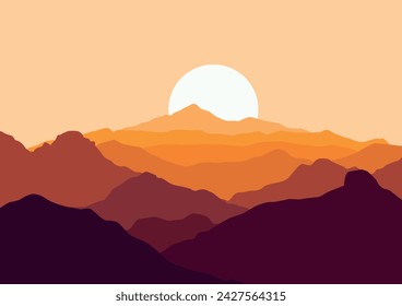 mountains landscape in sunset, vector illustration for background design.
