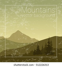 Mountains Landscape. Textured Nature Background For Card, Banner, Flyer And Web Design.Travel And Hiking Illustration.