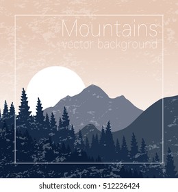 Mountains landscape. Textured nature background for card, banner, flyer and web design.Travel and hiking illustration.