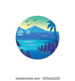 mountains and landscape trees nature vector circle small colorful illustration