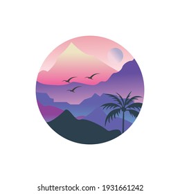 mountains and landscape trees nature vector circle small colorful illustration