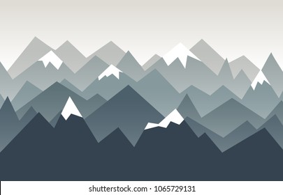 Mountains landscape. Triangle mountains ridges with snow on the tops. Nature background in geometric style.