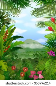 Mountains landscape of tropical background.vector