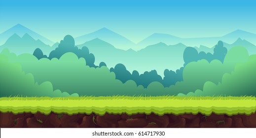 Paisaje Montañas Para Juego Ui, fondo vectorial interminable con capas separadas para el juego.