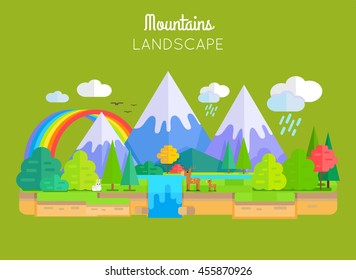 Mountains landscape vector. Flat style