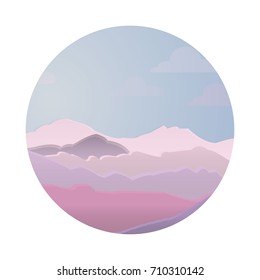 Mountains landscape vector illustration in circle