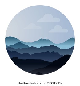 Mountains landscape vector illustration flat design in circle
