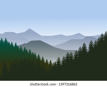 Mountains landscape vector illustration. Mountain forest.