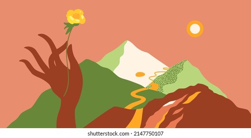 Paisaje montañoso. Ilustración vectorial en estilo moderno. Un minimalismo sencillo. 