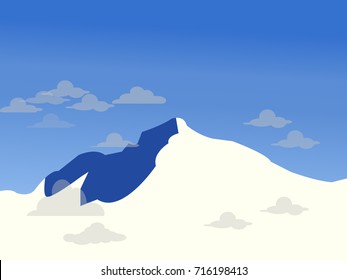 Mountains landscape vector illustration.Pick with snow.
