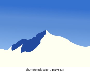 Mountains landscape vector illustration.Pick with snow.