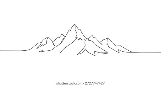 Montañas vista al paisaje. Dibujo continuo de una línea.
