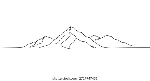 Montañas vista al paisaje. Dibujo continuo de una línea.
