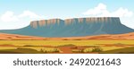 Mountains of Latin America. Tepui, Table Mountain, Mesa, Roraima, beautiful landscape vector illustration of a mountain in Latin America for background and design.