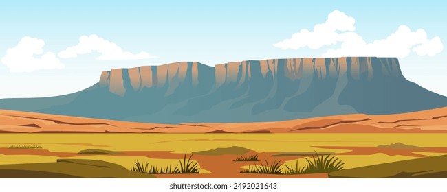 In: Mountains of Latin America. Tepui, Tafelberg, Mesa, Roraima, wunderschöne Landschaft Vektorillustration eines Berges in Latin Amerika für Hintergrund und Design.