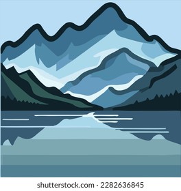 Mountains layout design in outline style. Landscape background with doodle pattern. Abstract template for posters, t-shirts, stickers and more